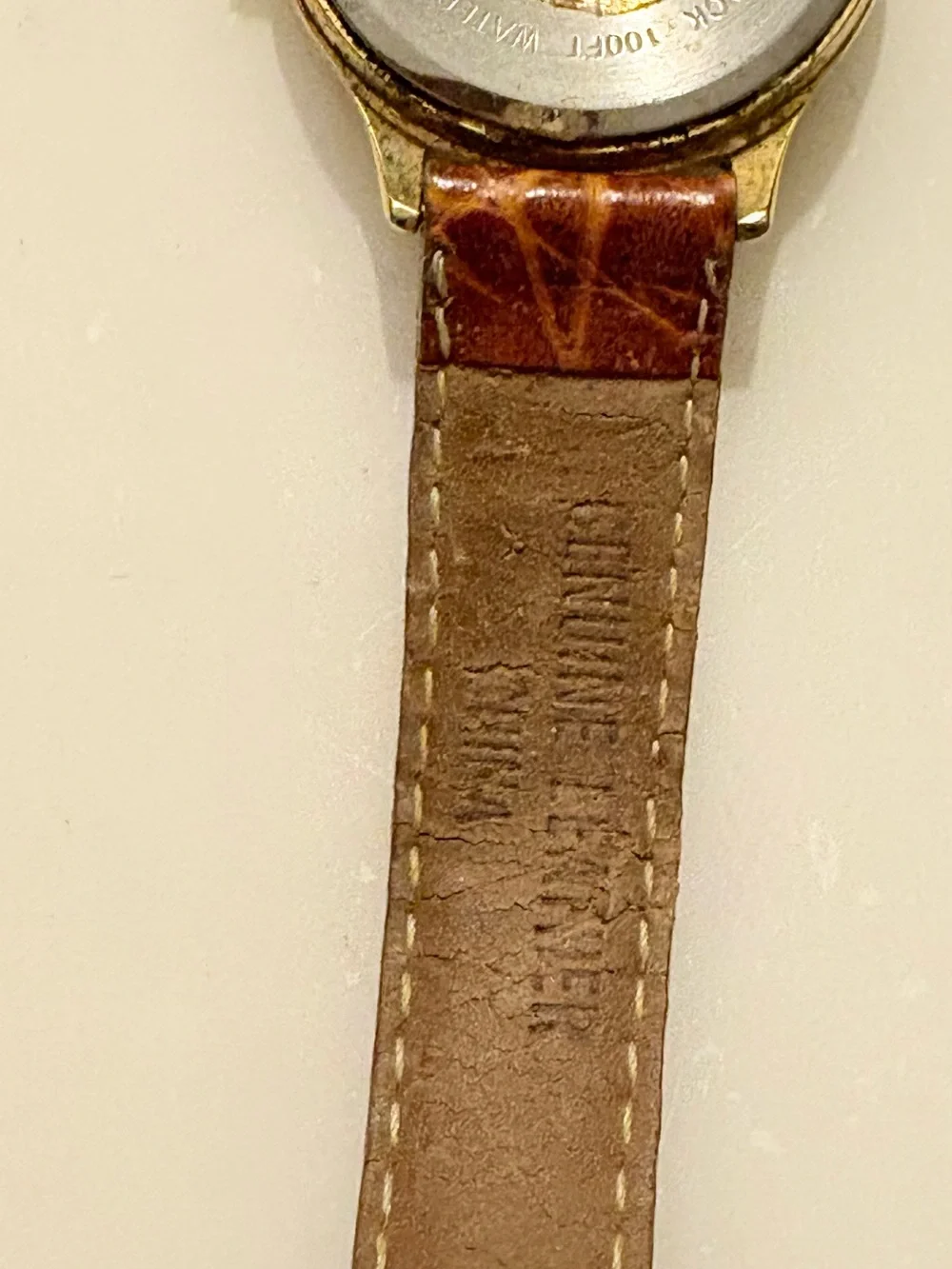 SHARP Opti-Glo Quartz 100ft WR Gold Tone SS Brown Leather White Dial Watch